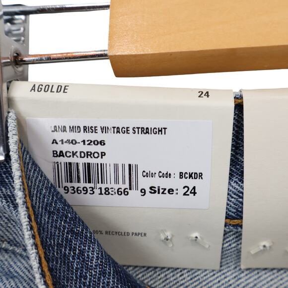 NWT Agolde Lana Mid-Rise Vintage Straight Jean Button Fly In Backdrop Size 24 - Picture 9 of 10